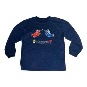 Navy Blue Knight Horse Embroidered  Crewneck France Sweatshirt
